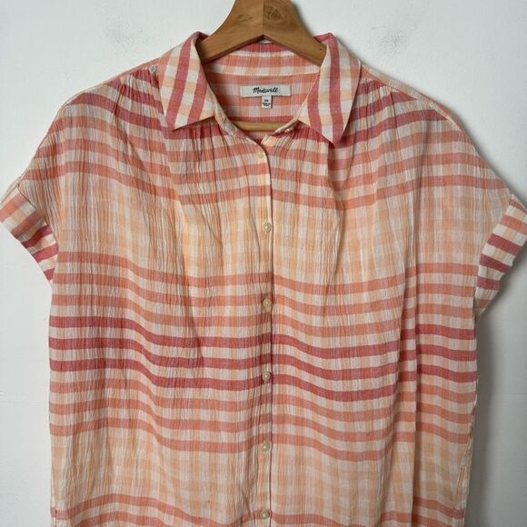 Madewell Pink Coral Central Tunic Shirt in Ombré Gingham Check Button down XS - Picture 8 of 16